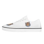 White Canvas Sneakers with Detailed Tiger Head Emblems