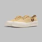 Beige Suede Slip-On Platform Sneakers with 3D Tiger Emblem