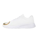 All-White Mesh Sneakers with Gilded Tiger-Crescent Motifs