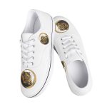 White Canvas Sneakers with Gilded Tiger Crest Motifs