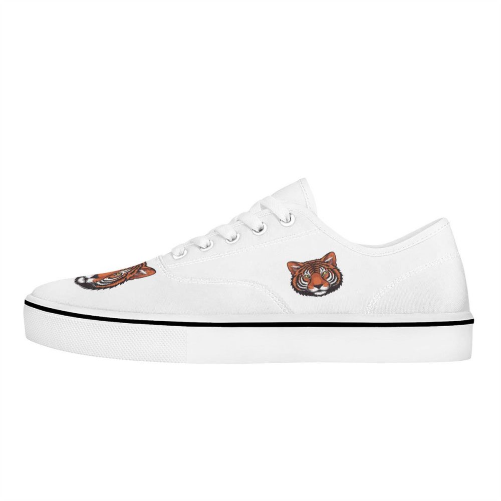 White Canvas Sneakers with Subtle Tiger Embroidery