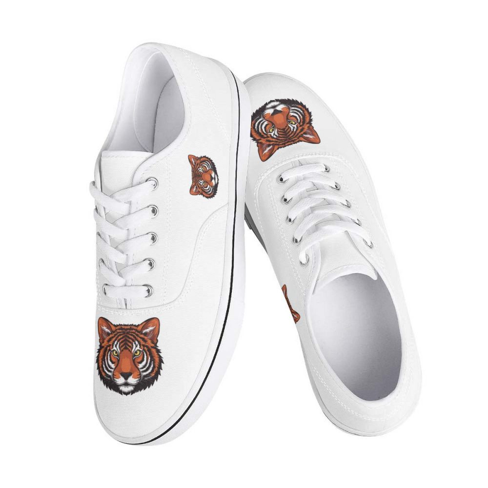 White Canvas Sneakers with Subtle Tiger Embroidery